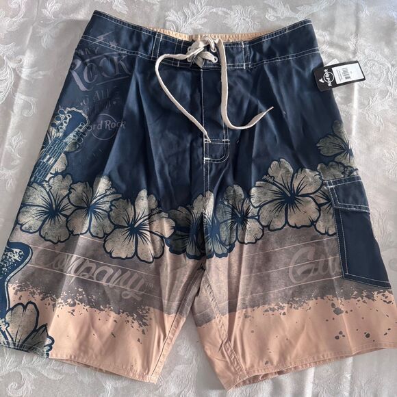 Hard Rock Cafe Hibiscus Hawaiian Ombre Swim Trunks Board Shorts Size 30 NWT - Picture 1 of 6